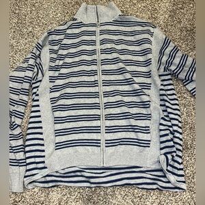 Tommy Bahama Sweater Mens M Gray Full Zip Striped Mock Neck Long Sleeves Knit